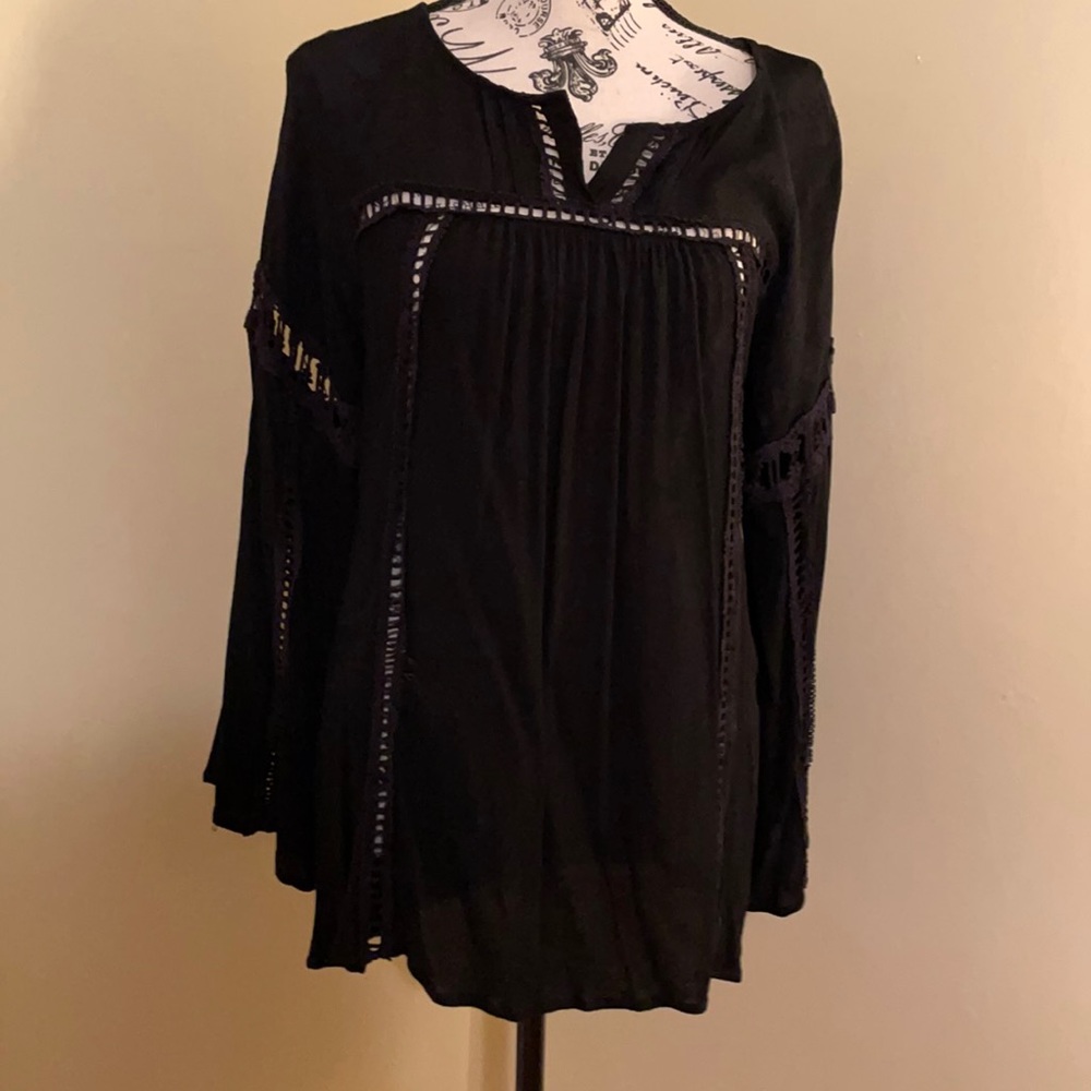 Black Large Top With Embroidered Black Areas of See Through Style